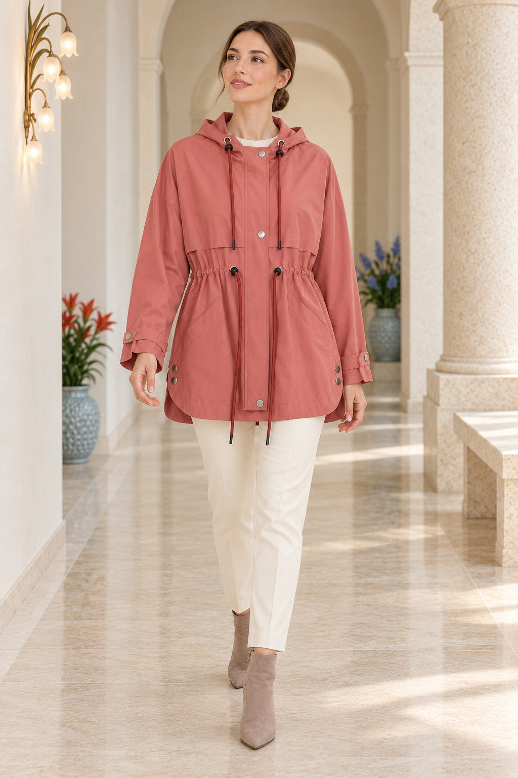 XLJ Drawstring Hooded Raincoat 6302 - Campeche