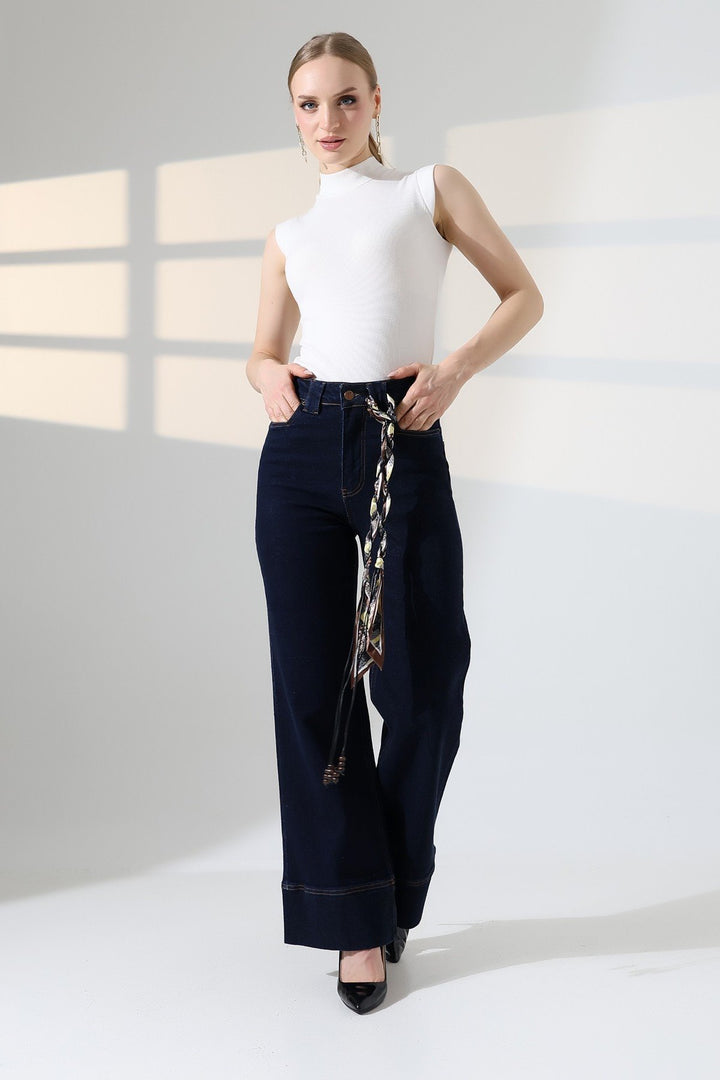 XLJ Palazzo Jeans with Hem Detail - Gouda