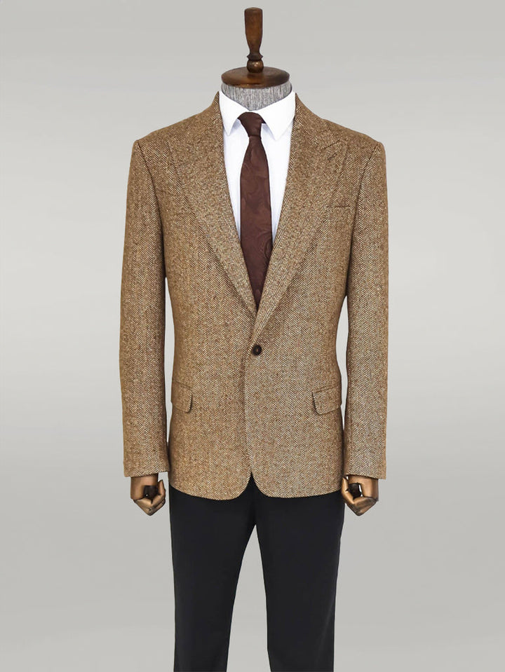 سترة WSS للرجال من الصوف بنمط Houndstooth باللون البني الفاتح - سينجين
