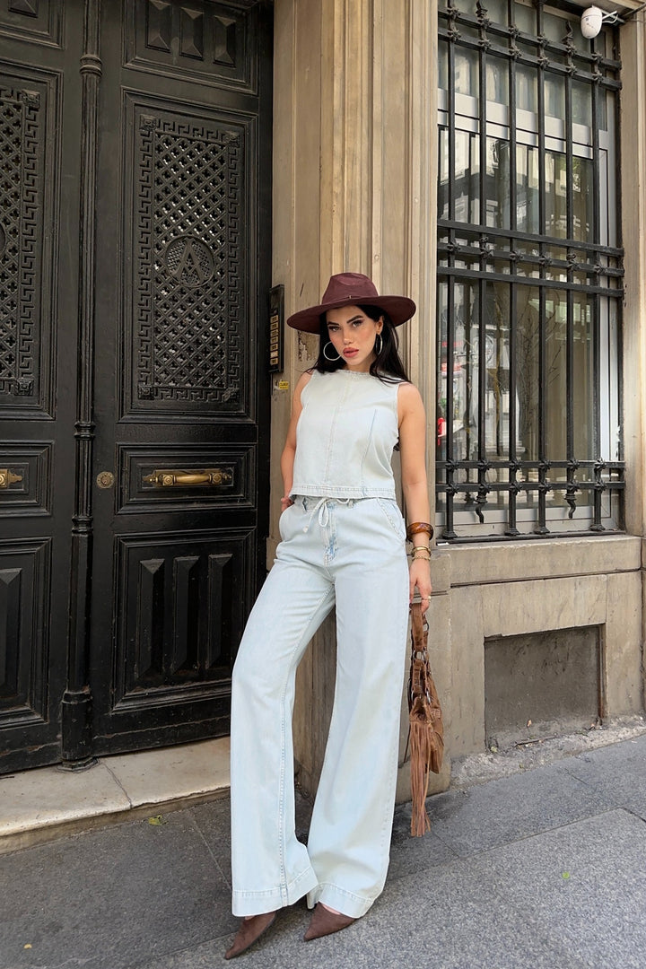 XLJ Sleeveless Blouse and Lace-Up Relaxed Pants Set 3214 - East Orange