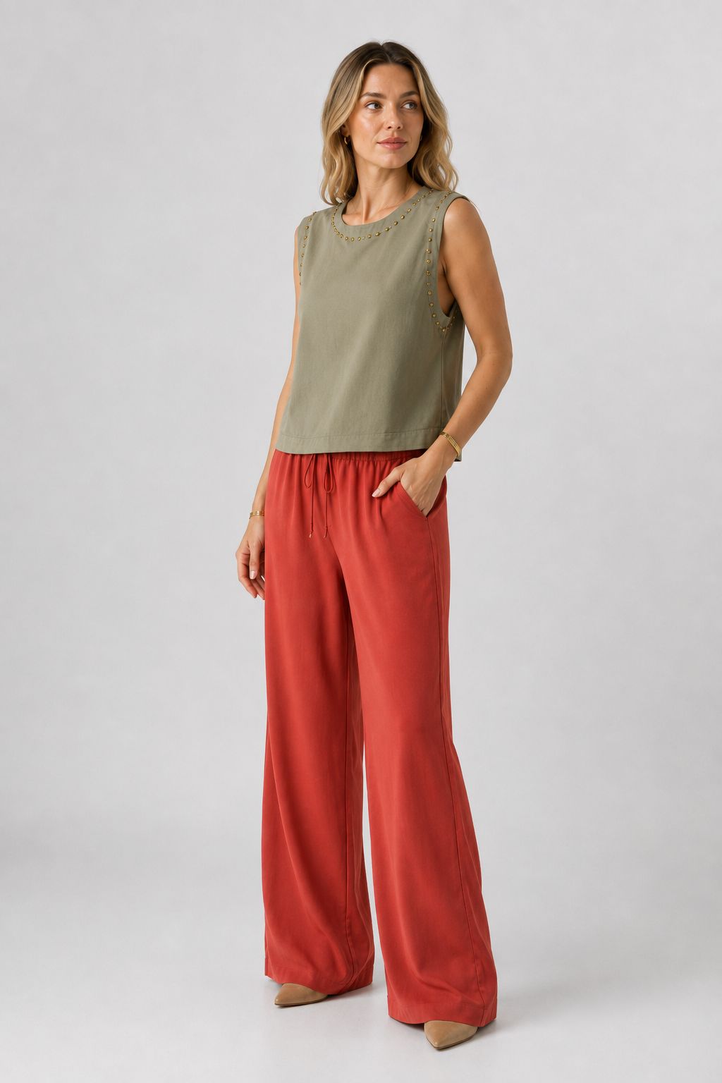 XLJ Sleeveless Blouse with Stud Detail HS431 - Woodstock