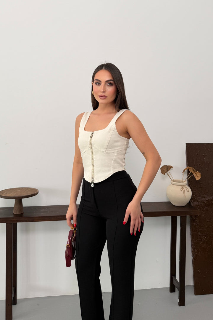 XLJ Denim Bustier with Front Zipper - Cortazar