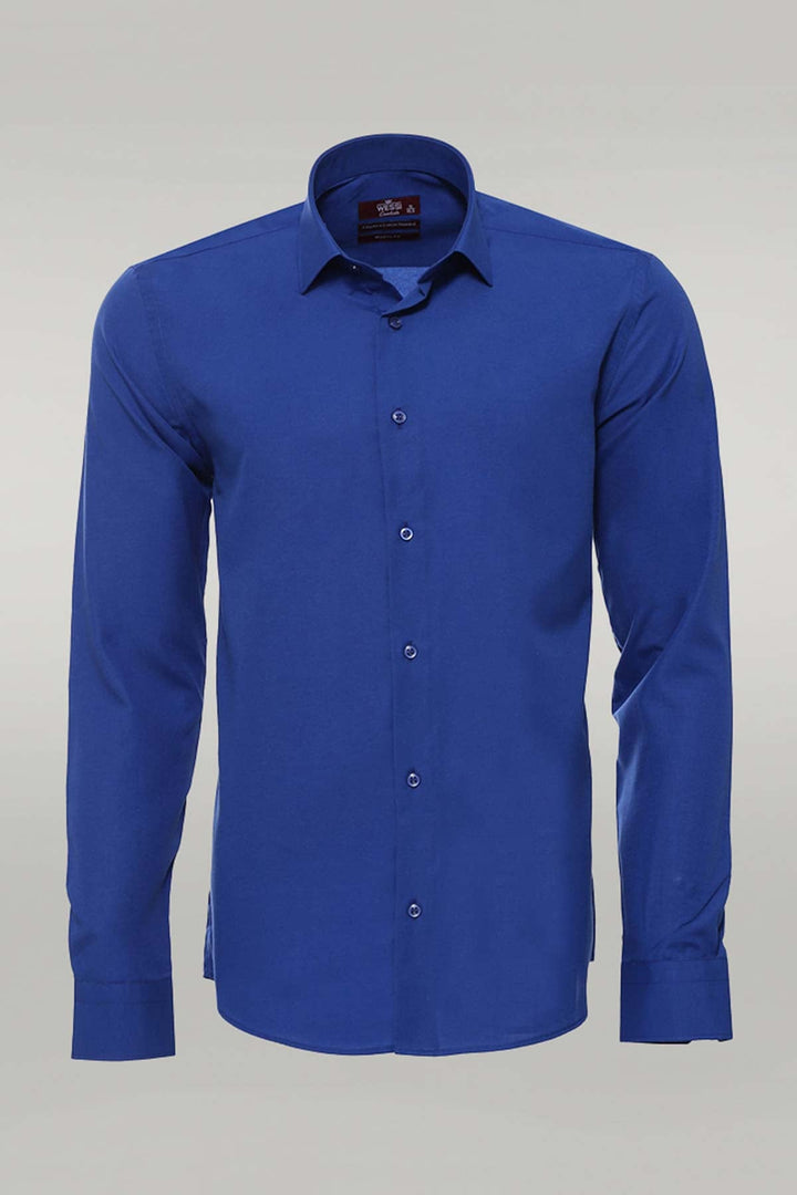 WSS Plain Long Sleeves Indigo Blue Men Shirt  - Salem