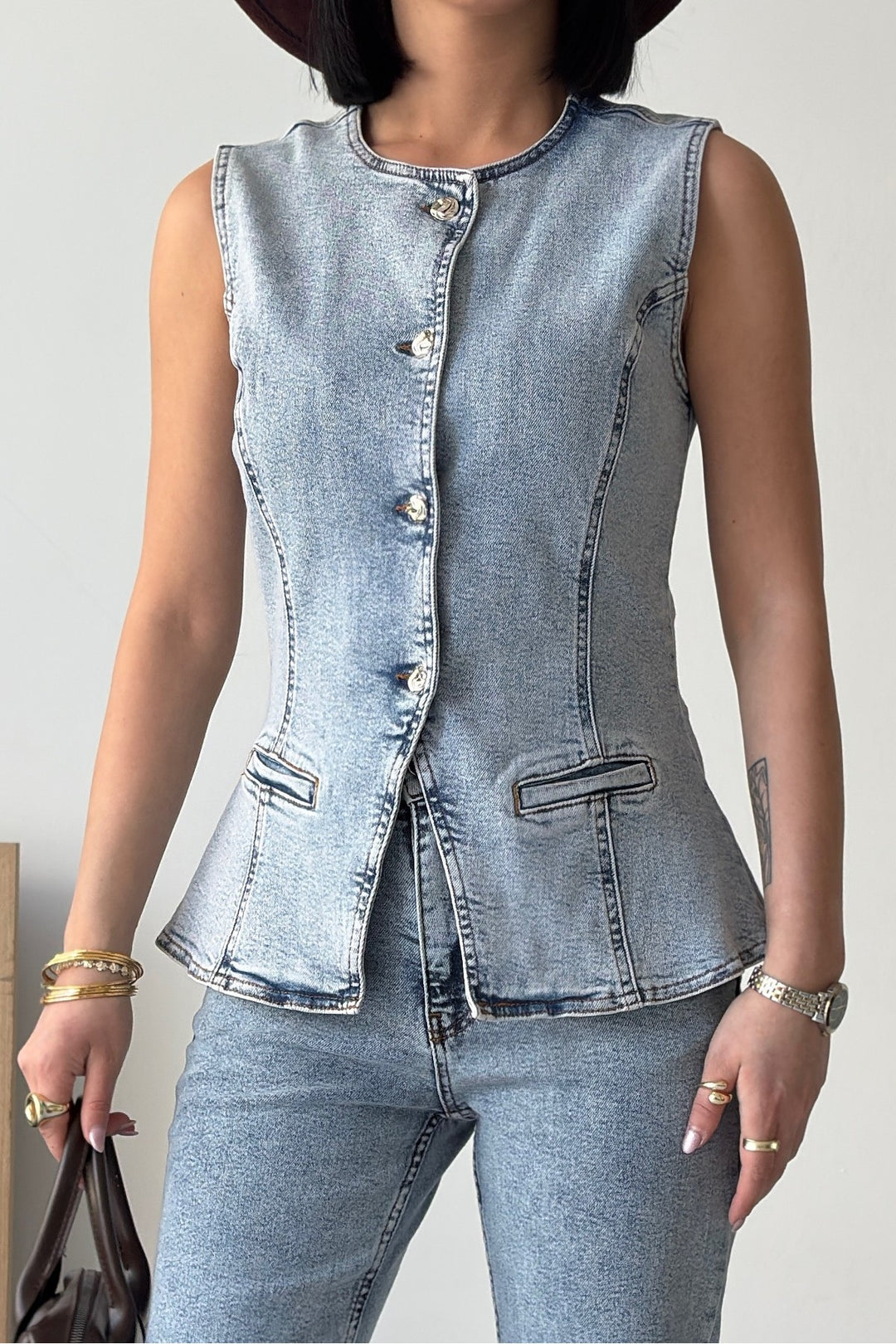 XLJ Denim Vest with Slit Front - Bilhorod-Dnistrovskyi