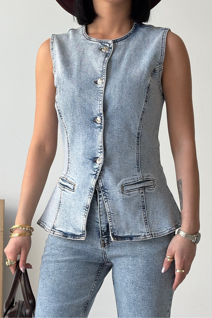 XLJ Denim Vest with Slit Front - Bilhorod-Dnistrovskyi