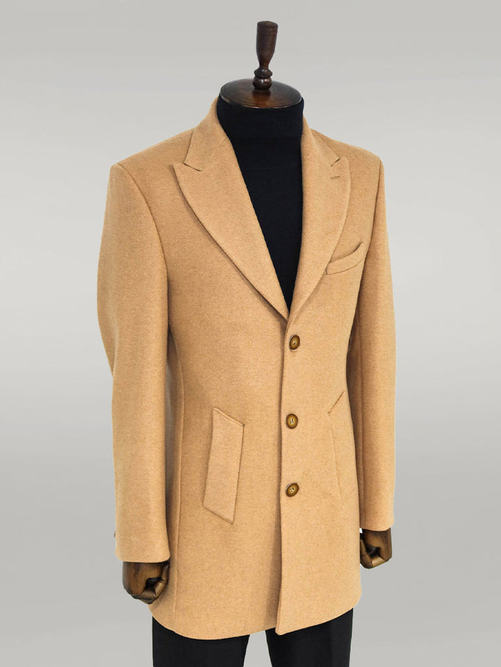 WSS Wide Lapel Wool Cream Men Coat  - Singen