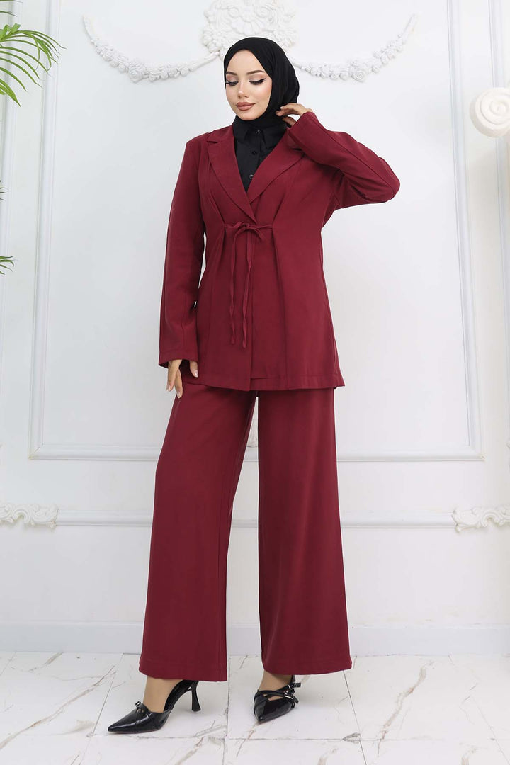 BNG Women İp Bağcıklı Ceket Takım Bordo 2265 - Hoorn