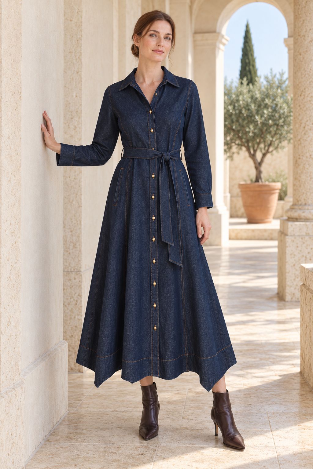 XLJ Asymmetrical Hem Belted Dress 3090 - Castres