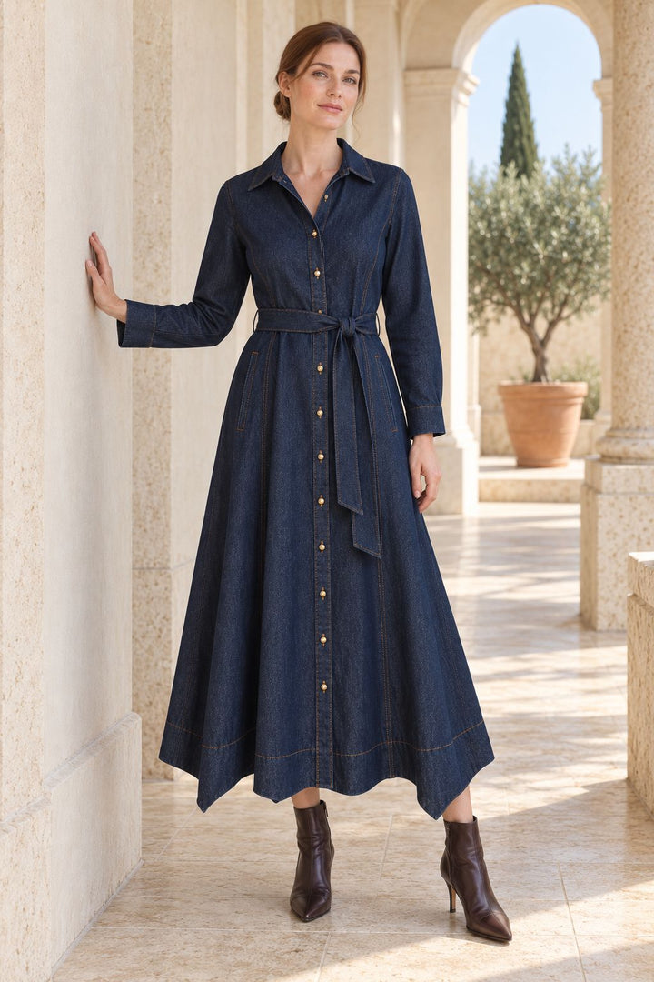 XLJ Asymmetrical Hem Belted Dress 3090 - Castres