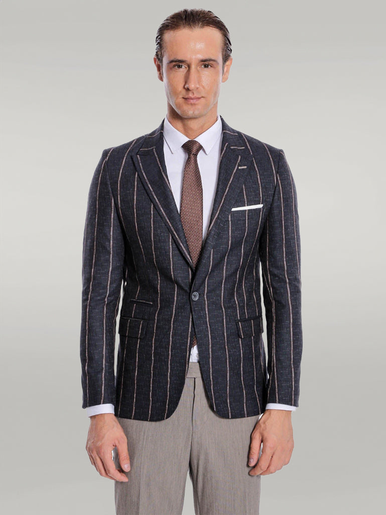 WSS Striped Dark Grey Slim-Fit Blazer  - Singen
