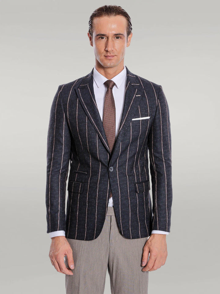 WSS Striped Dark Grey Slim-Fit Blazer  - Singen