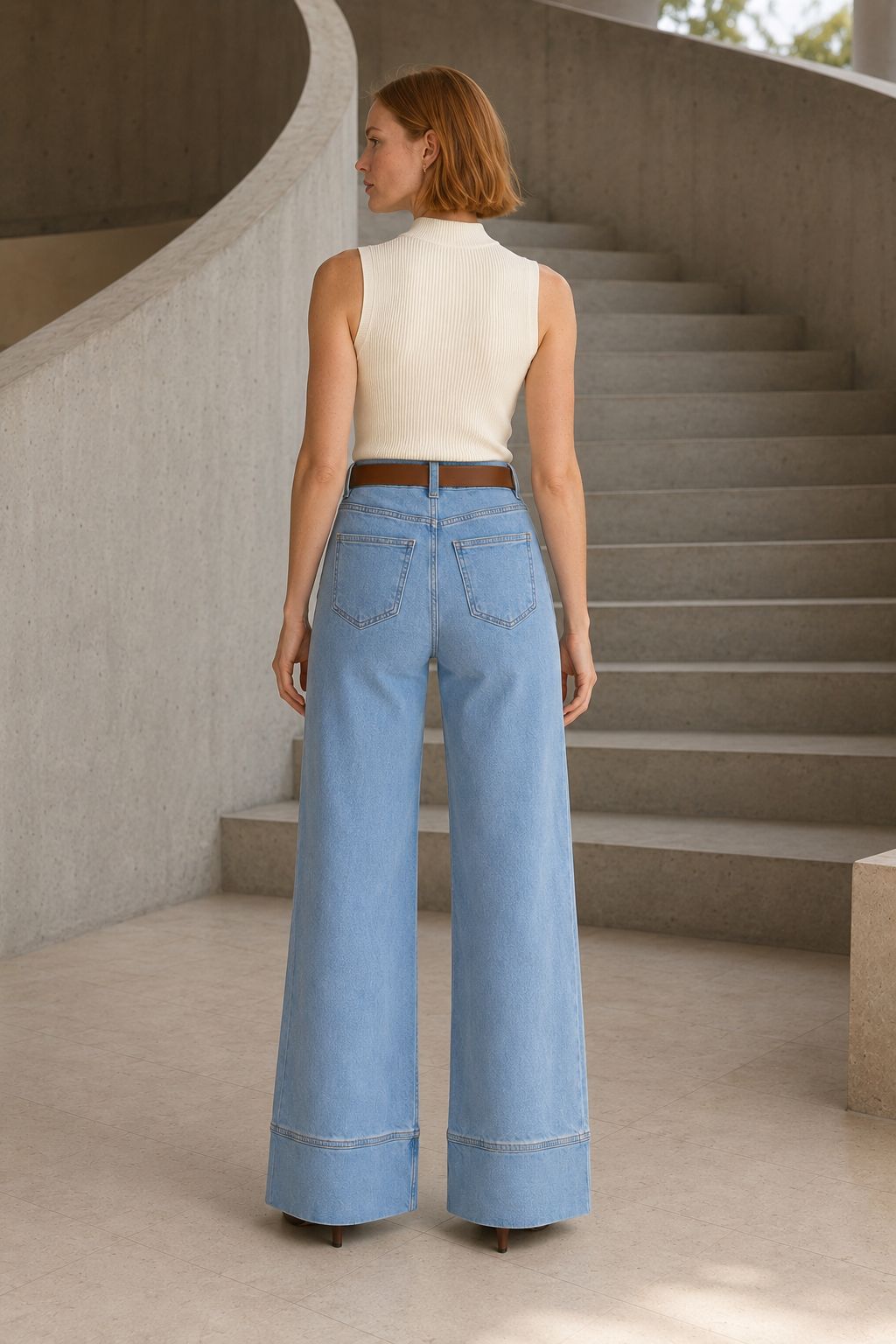 XLJ Palazzo Jeans with Hem Detail - Meadow Woods