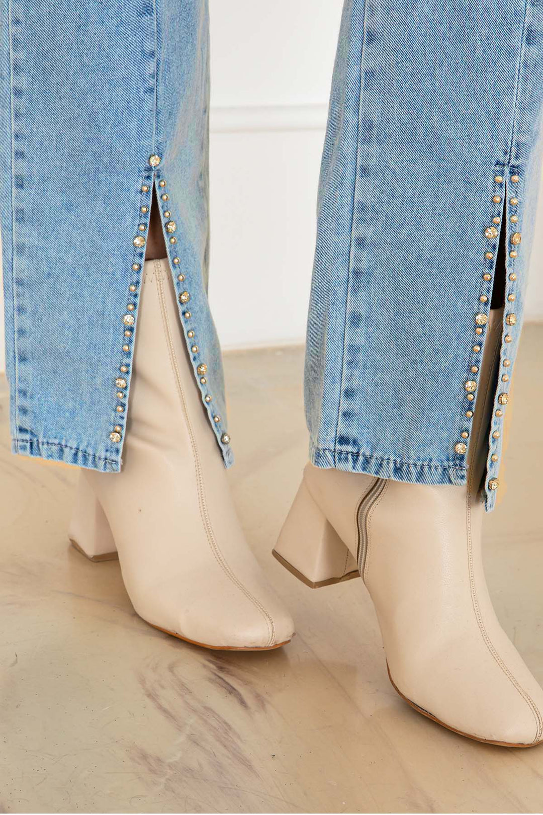 BNG Women Paçası Yırtmaçlı Taş Detaylı Kot Takım Mavi 370  - San Giorgio a Cremano