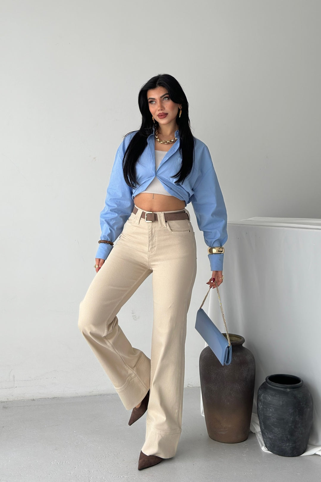 XLJ Palazzo Jeans with Hem Detail - Mission Viejo