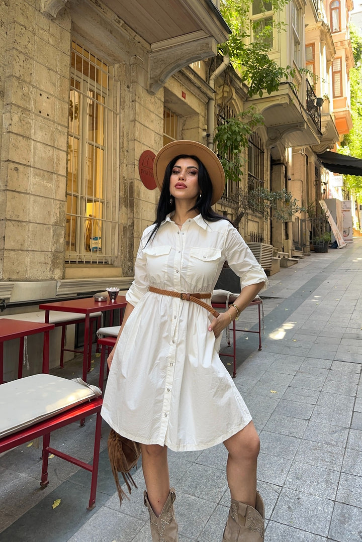 XLJ Short Denim Dress with Ruffle Detail - Maisons-Alfort