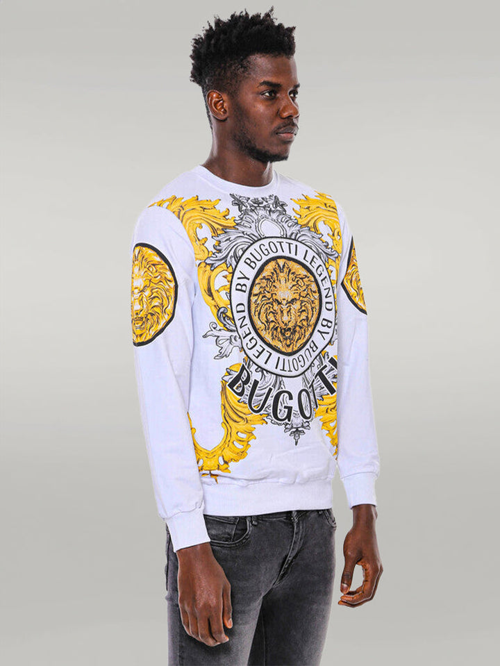 WSS Lion Patterned Slim Fit White Sweatshirt  - Singen