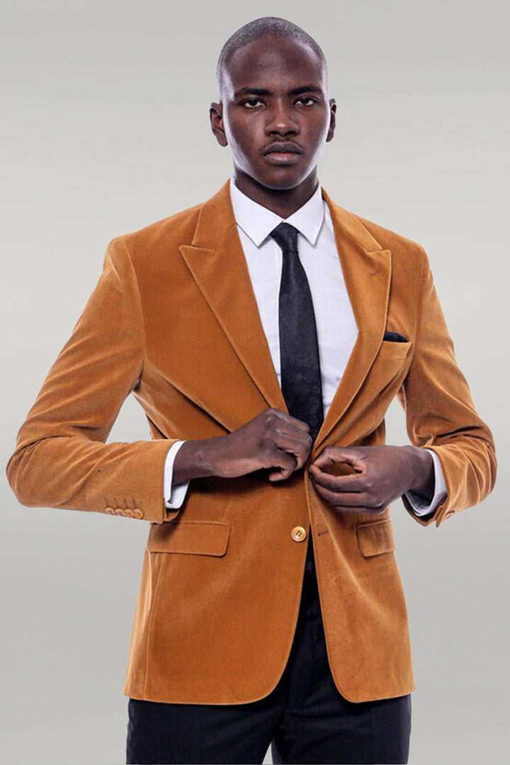 WSS Wide Peak Lapel Velvet Yellow Blazer  - Varese