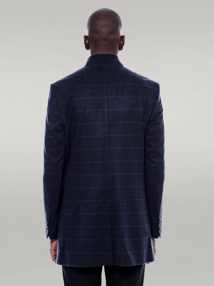 WSS Mandarin Collar Navy Checked Coat  - Singen