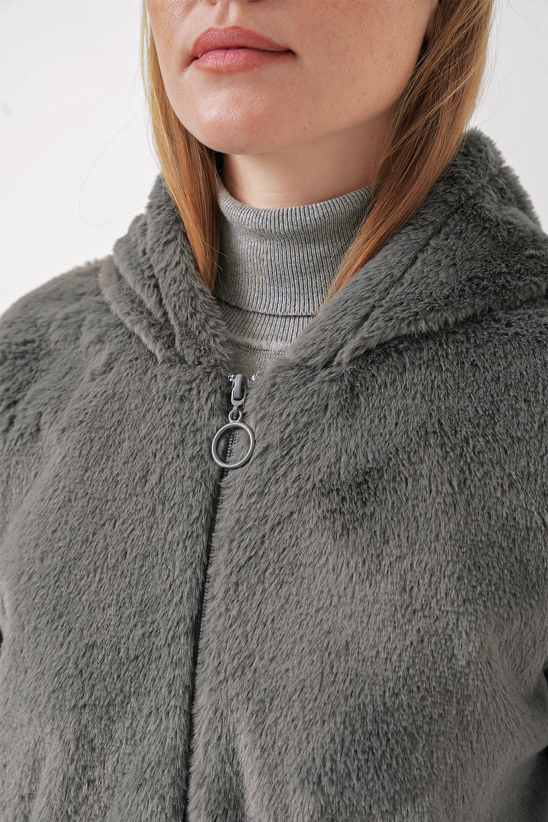BGD Women Hooded Fur-Lined Inner Lined Coat - Anthracite - Paisley