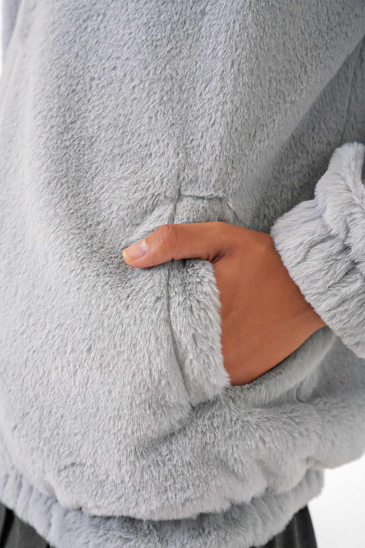 BGD Women Hooded Fur Lined Jacket with Lining - Gray - Salamanca