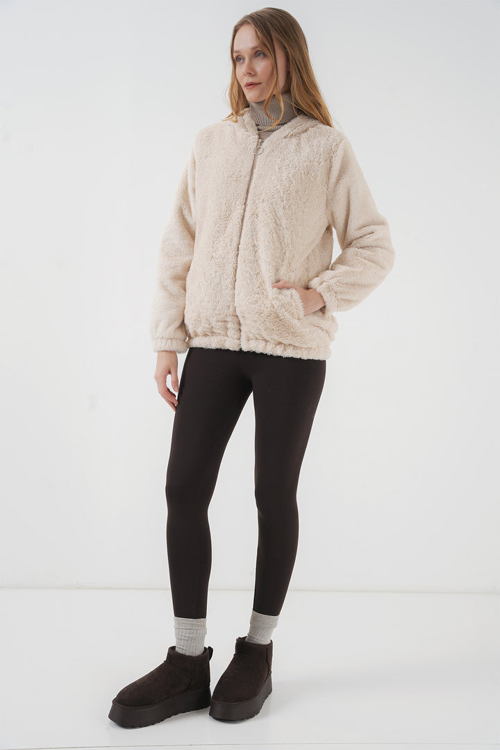 BGD Women Hooded Fur-Lined Inner Lined Coat - Cream - Birmingham