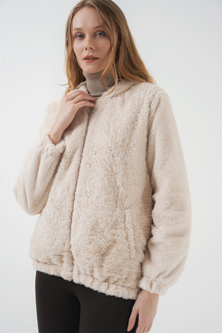 BGD Women Hooded Fur-Lined Inner Lined Coat - Cream - Birmingham