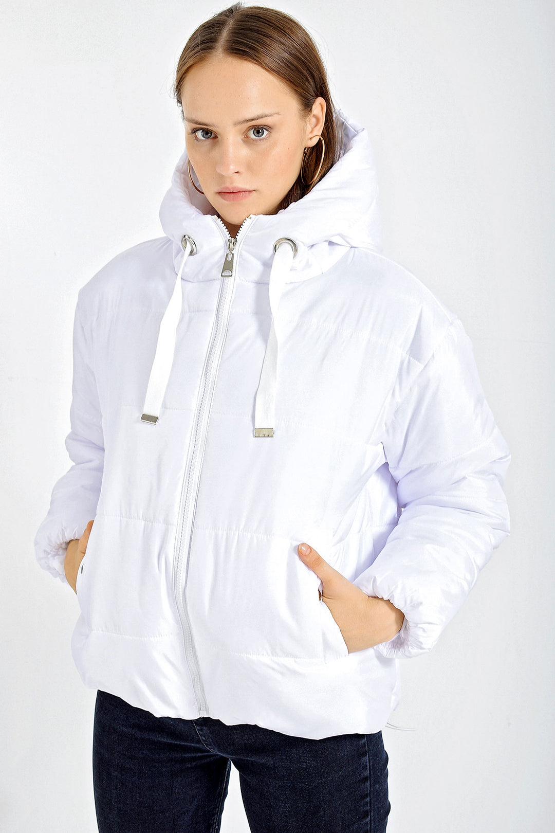 BGD Women Hooded Puffer Jacket - White - Avondale