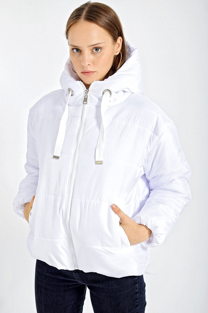BGD Women Hooded Puffer Jacket - White - Avondale