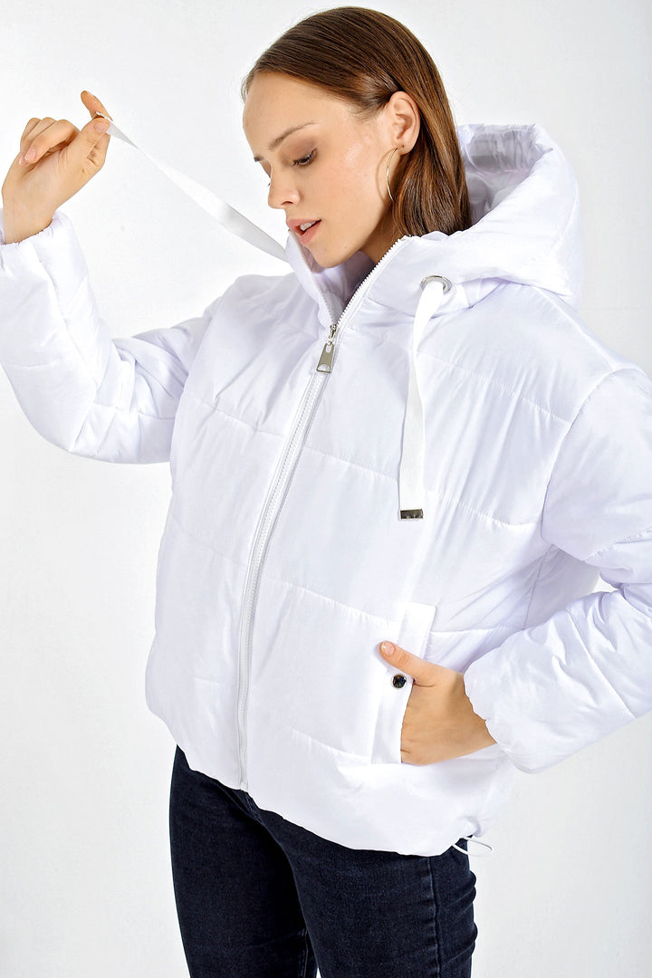 BGD Women Hooded Puffer Jacket - White - Avondale