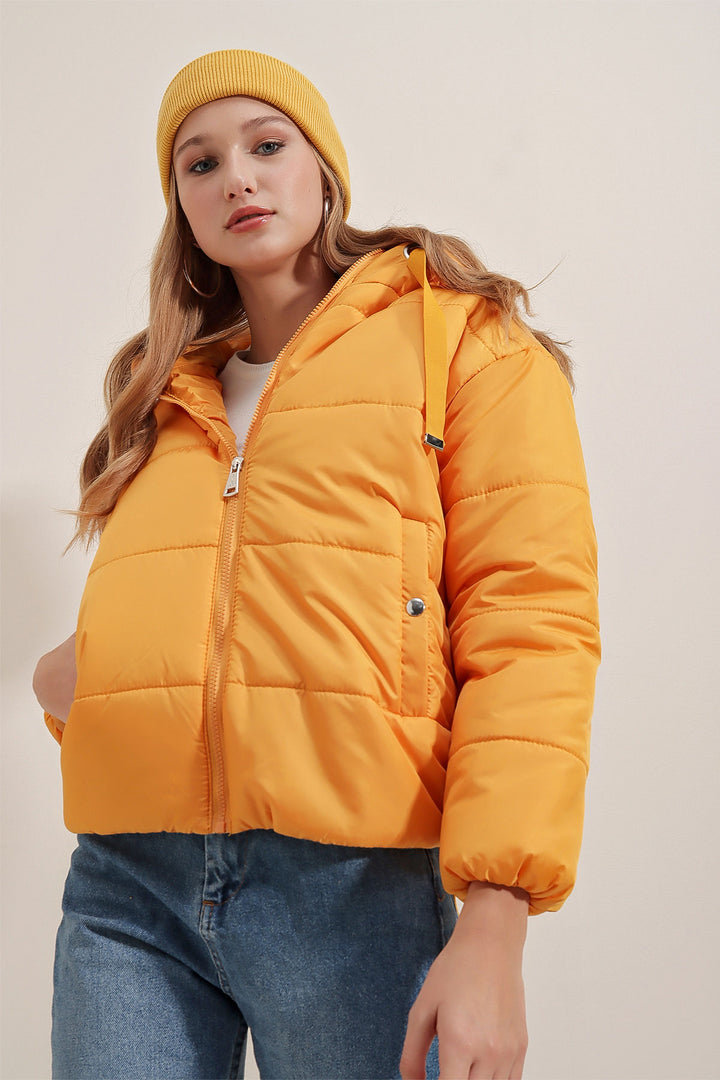 BGD Women Hooded Inflatable Jacket - Yellow - Oak Lawn