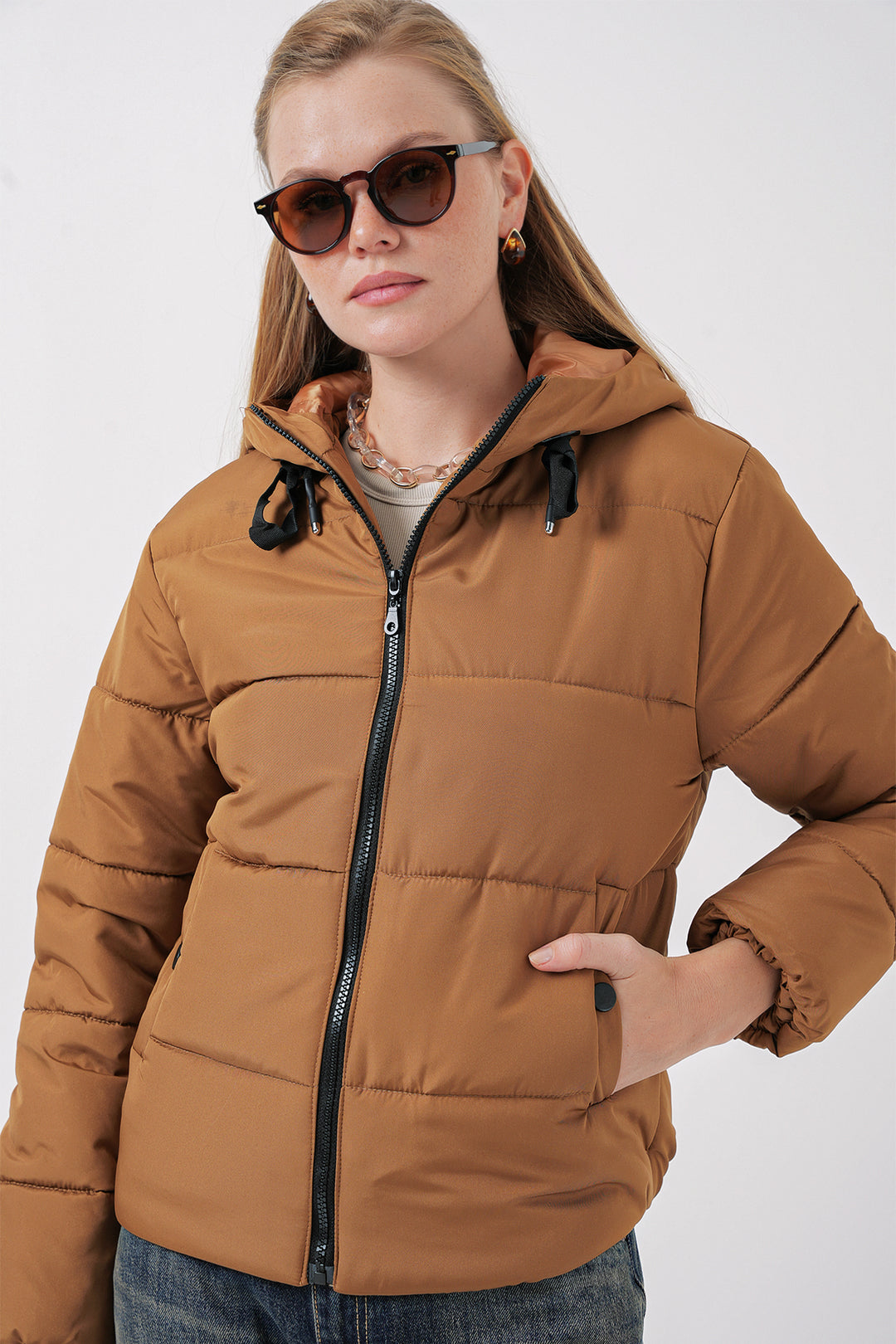 BGD Women Hooded Inflatable Jacket - Dark Brown - Aurora