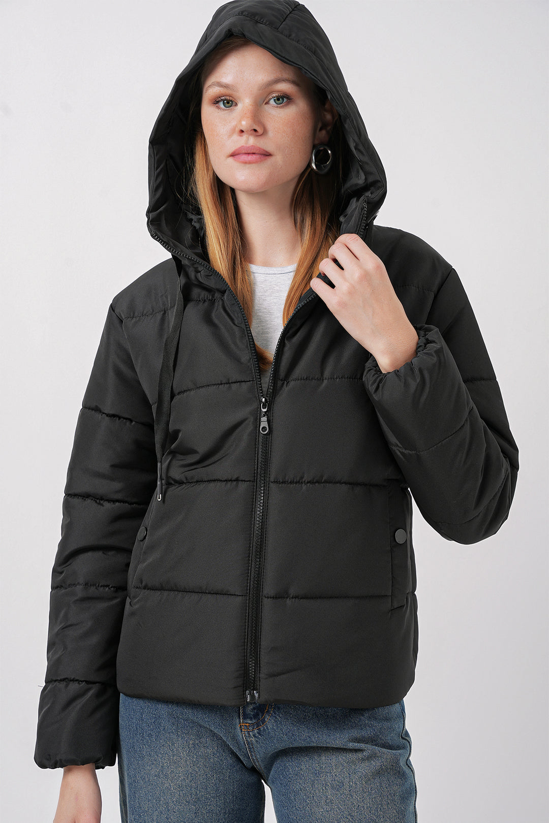 BGD Women Hooded Inflatable Jacket - Dark Black - Inca