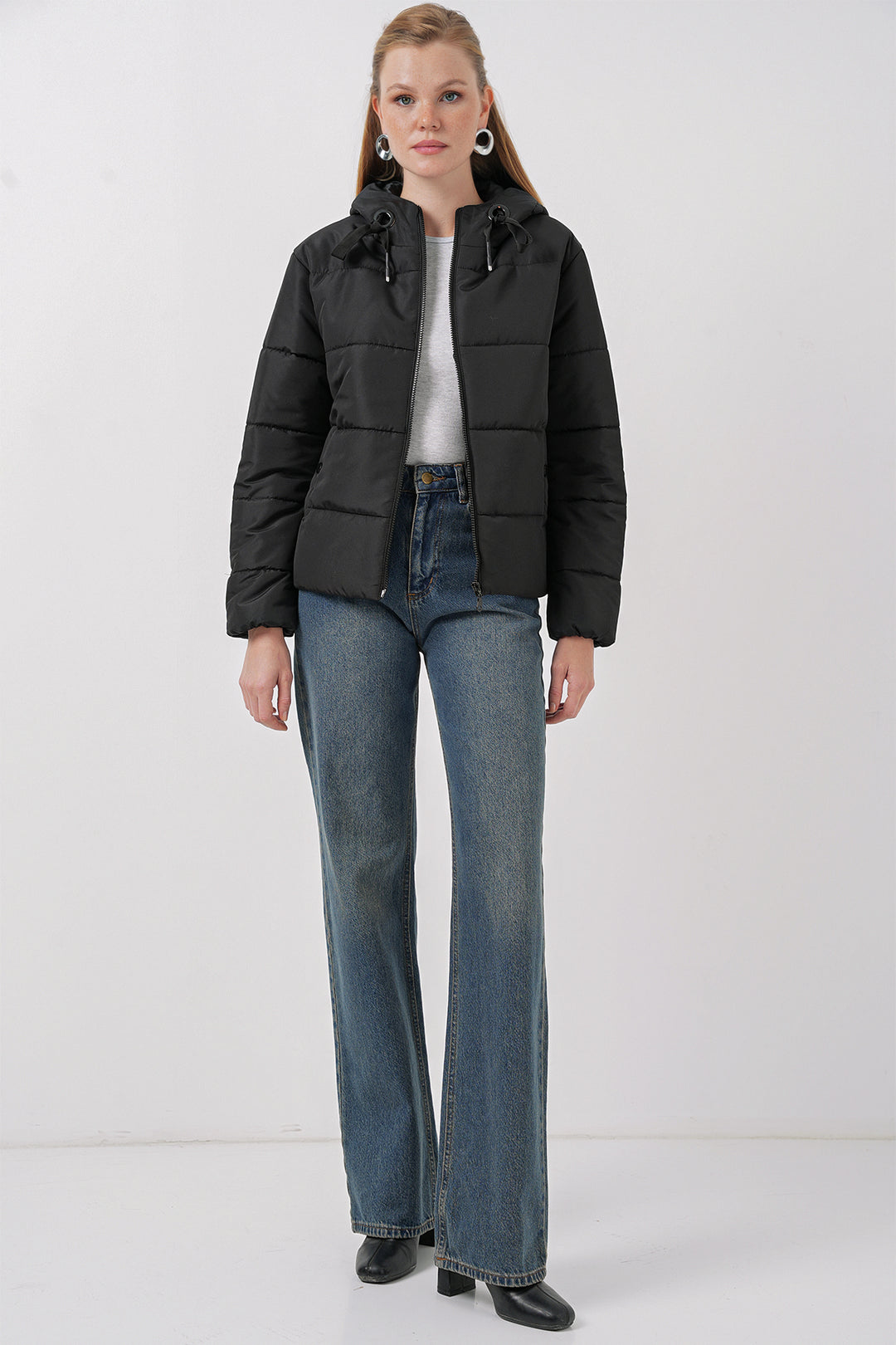 BGD Women Hooded Inflatable Jacket - Dark Black - Inca