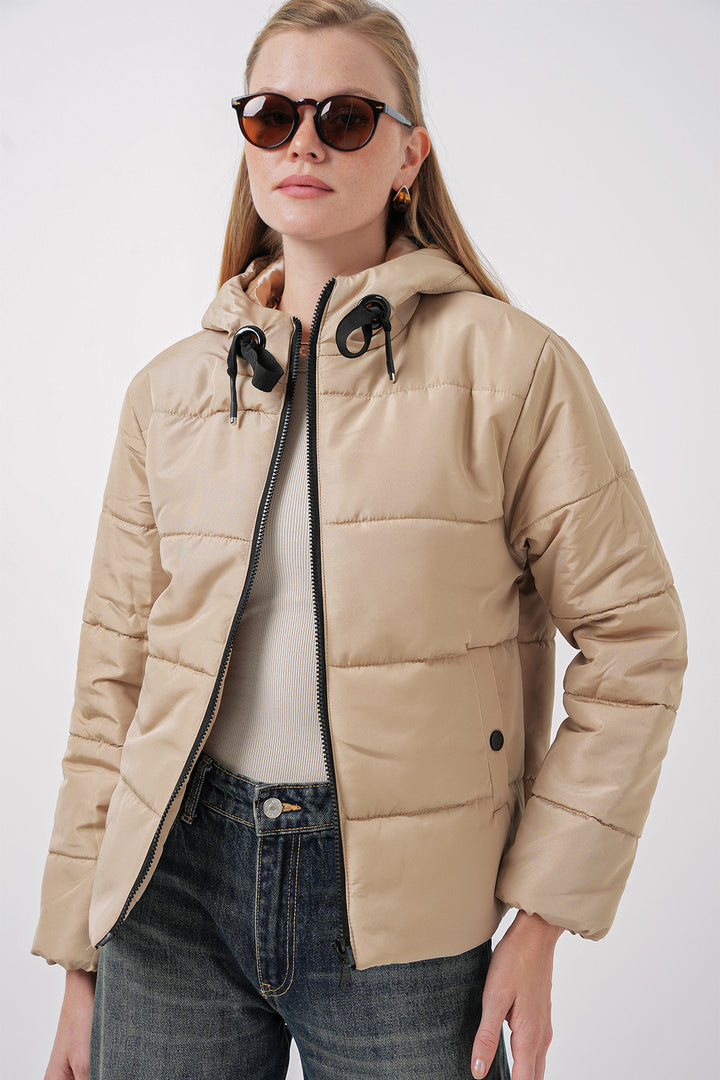 BGD Women Hooded Puffer Jacket - Dark Mink - Slavuta