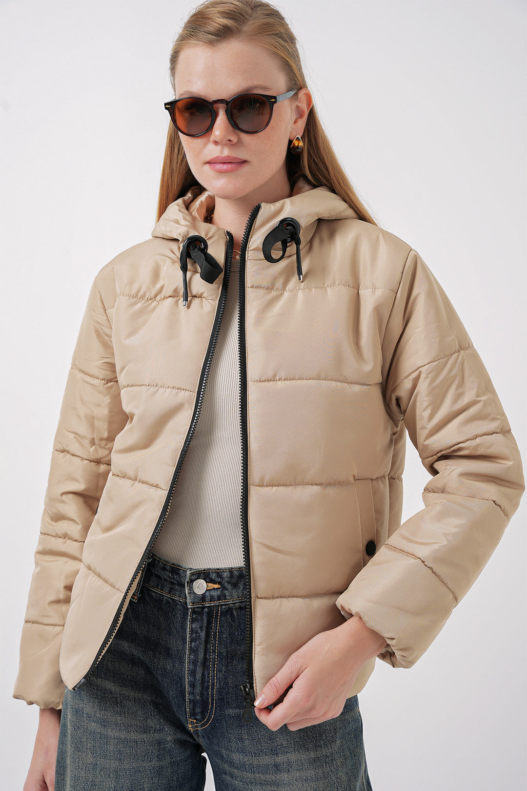 BGD Women Hooded Puffer Jacket - Dark Mink - Slavuta