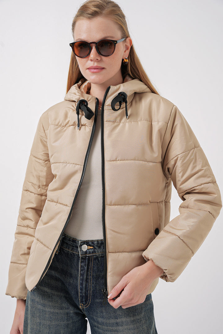 BGD Women Hooded Puffer Jacket - Dark Mink - Slavuta
