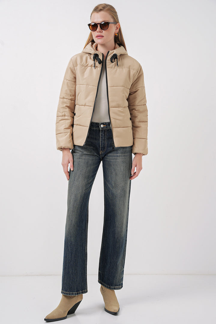 BGD Women Hooded Puffer Jacket - Dark Mink - Slavuta