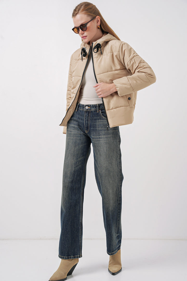 BGD Women Hooded Puffer Jacket - Dark Mink - Slavuta