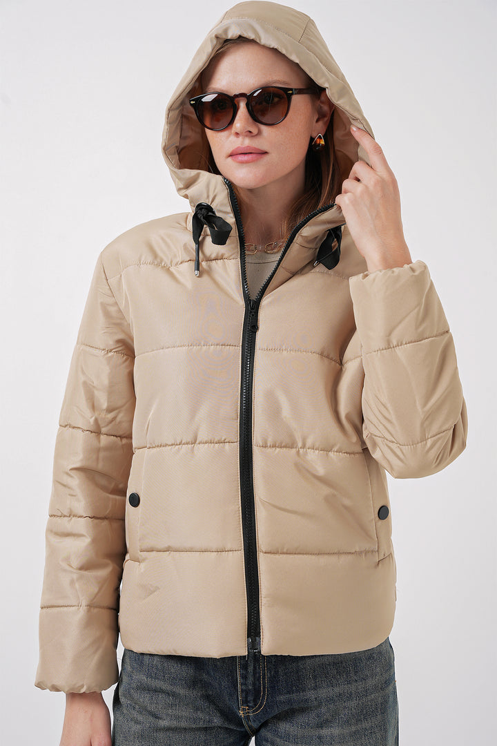 BGD Women Hooded Puffer Jacket - Dark Mink - Slavuta