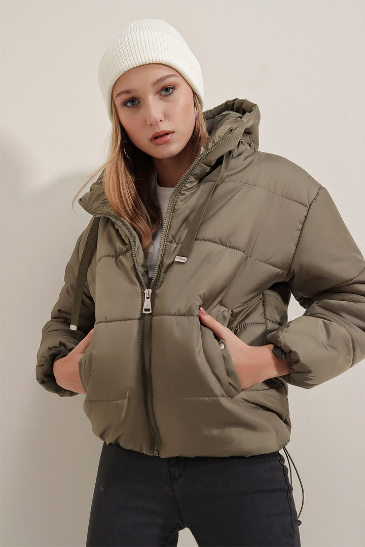 BGD Women Hooded Inflatable Jacket - Khaki - Guiseley