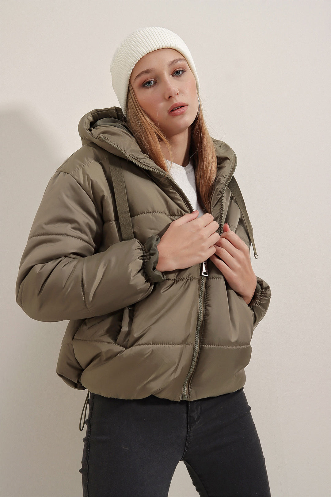 BGD Women Hooded Inflatable Jacket - Khaki - Guiseley