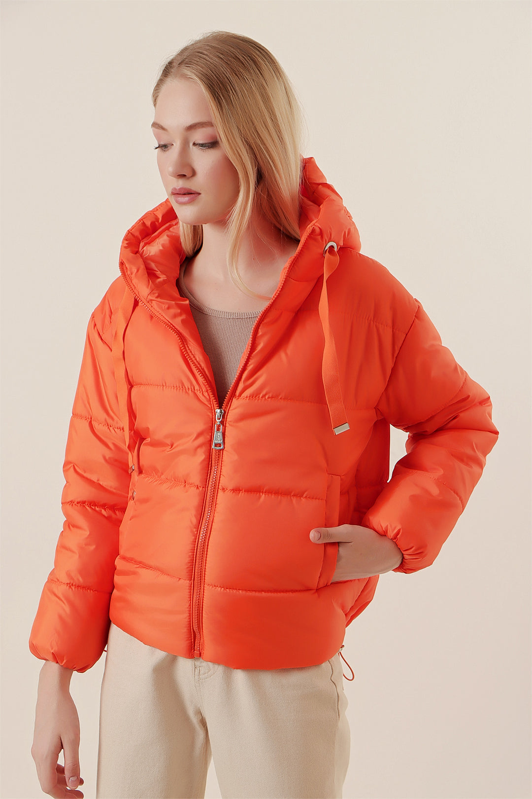 BGD Women Hooded Inflatable Jacket - Orange - Algeciras