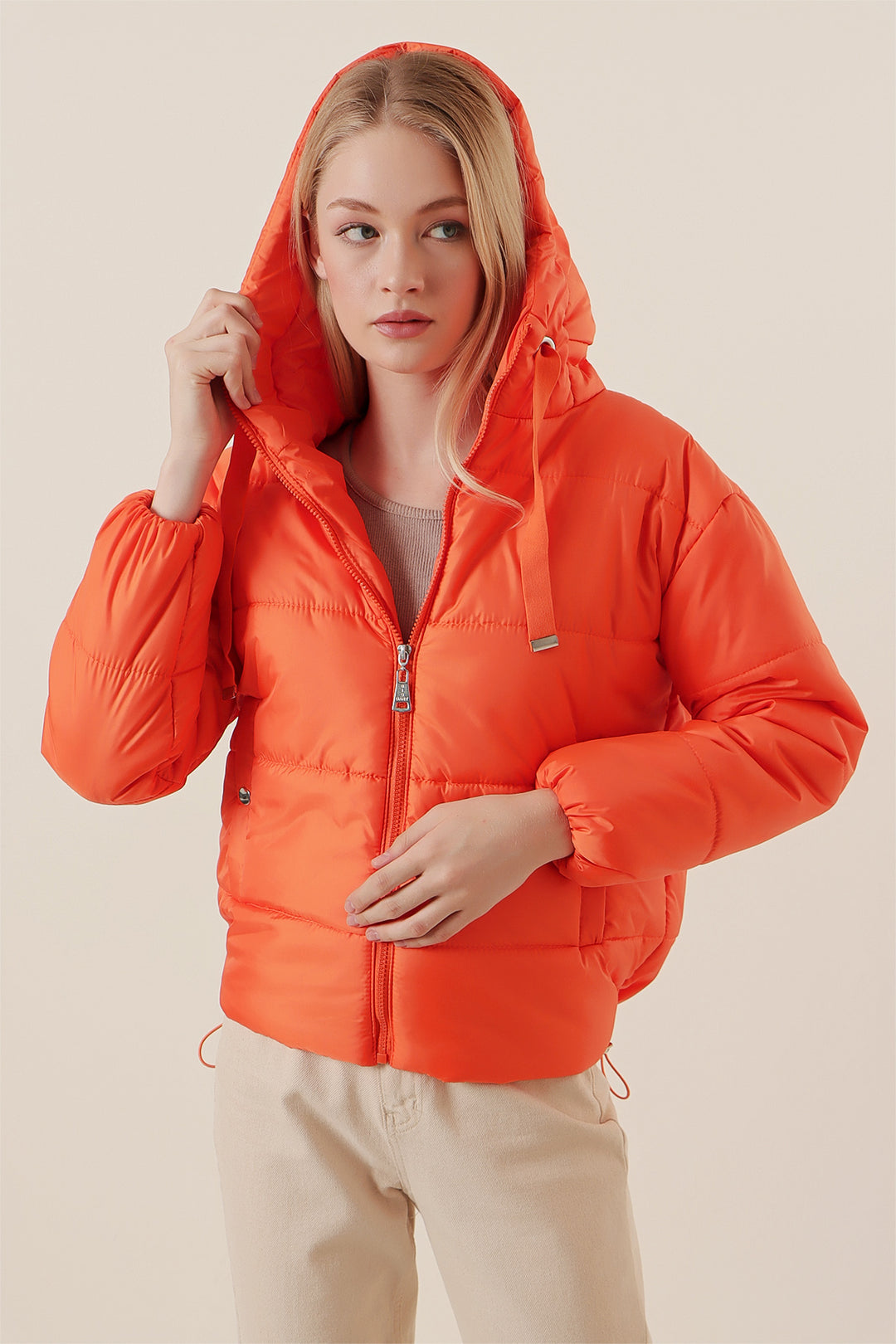 BGD Women Hooded Inflatable Jacket - Orange - Algeciras