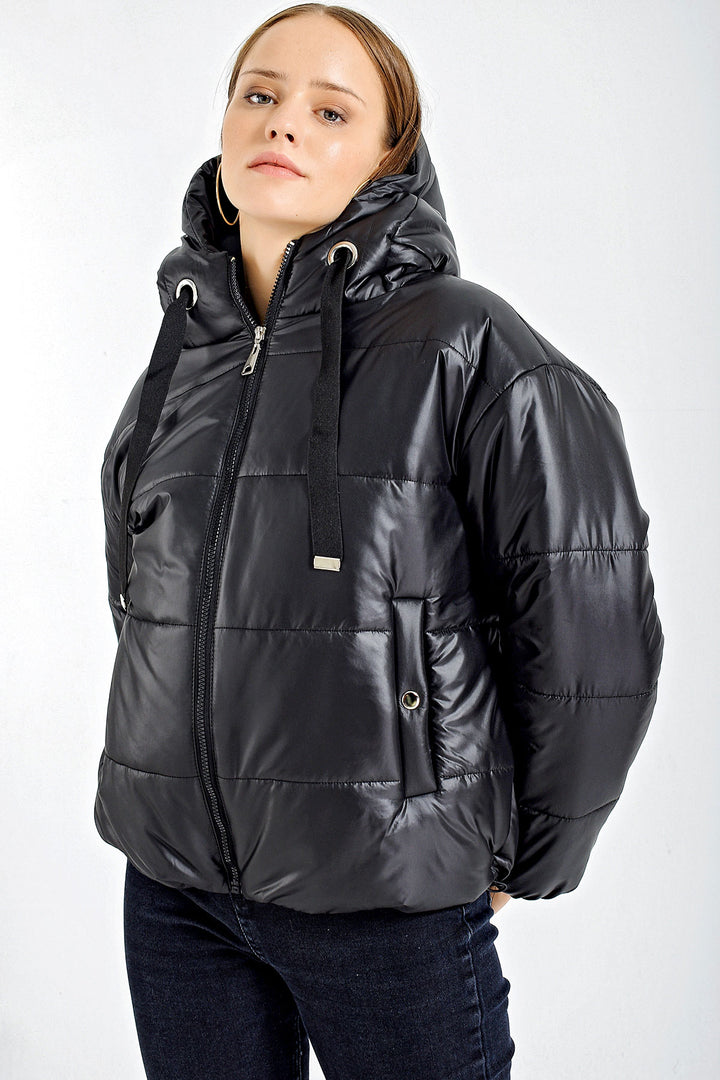 BGD Women Hooded Inflatable Jacket - Black - Avondale