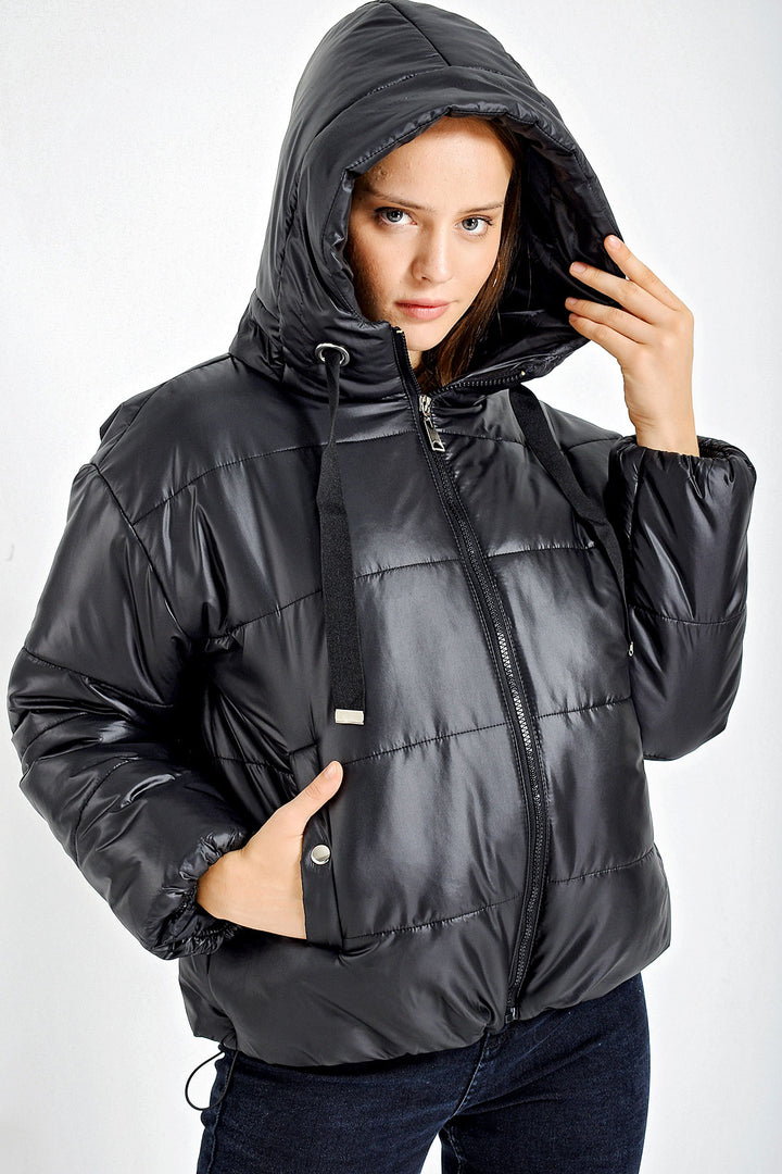BGD Women Hooded Inflatable Jacket - Black - Avondale