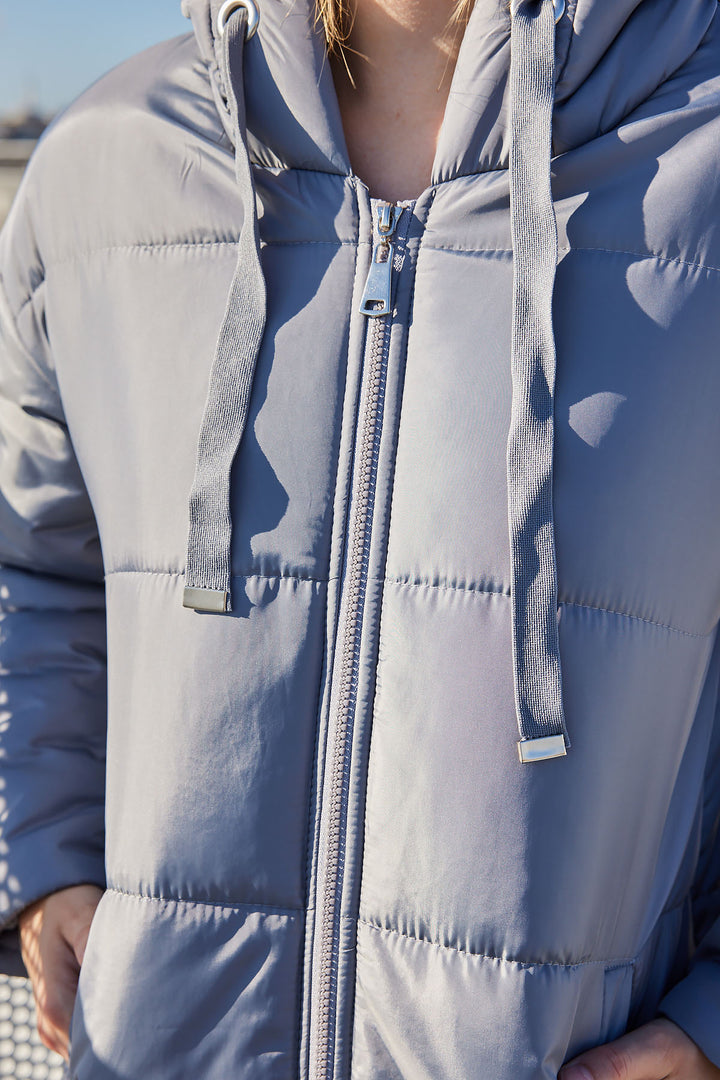 BGD Women Hooded Long Puffer Coat - Grey - Arcadia