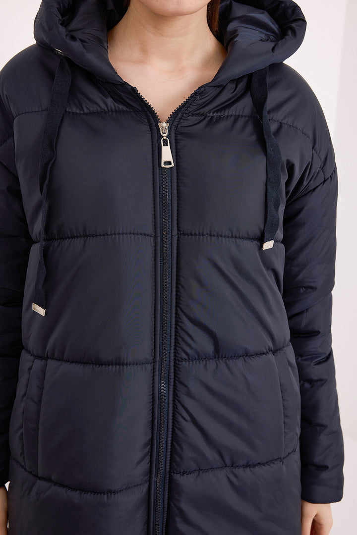 BGD Women Woman Navy Blue Hooded Long Puffer Coat 5120 - Oxnard
