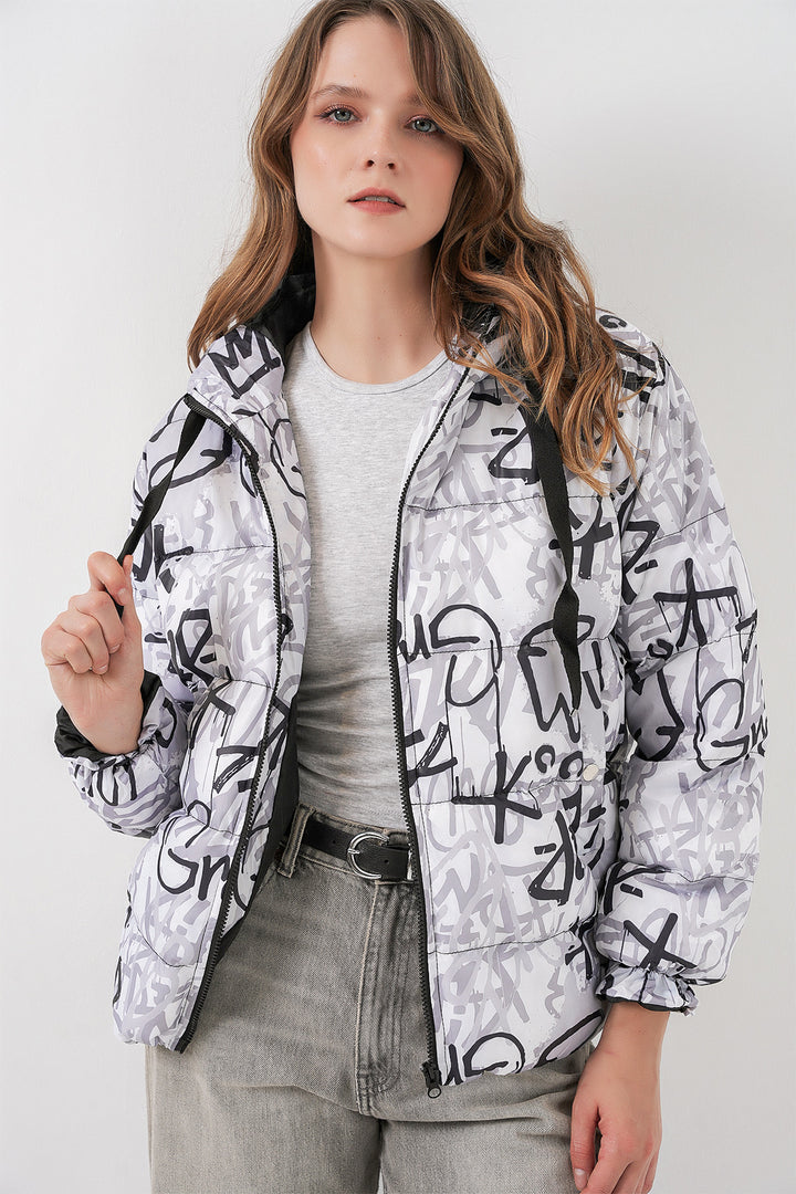BGD Women Patterned Puffer Jacket - Anthracite - Courtenay