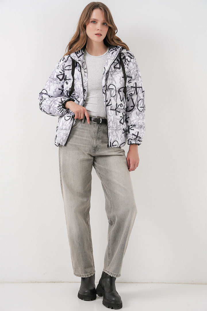 BGD Women Patterned Puffer Jacket - Anthracite - Courtenay