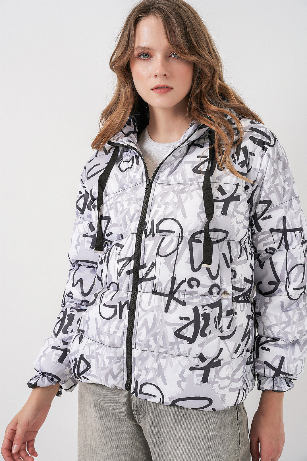 BGD Women Patterned Puffer Jacket - Anthracite - Courtenay